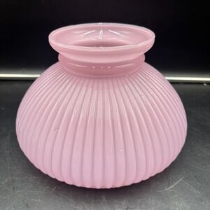 RIBBED student oil lamp shade Glass 7" fit Light Pink - antique VTG Kerosene EUC